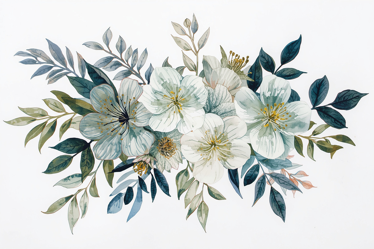 Blue Watercolor Floral Set, an Illustration by Designer_Momina (Photo 6 of 16)