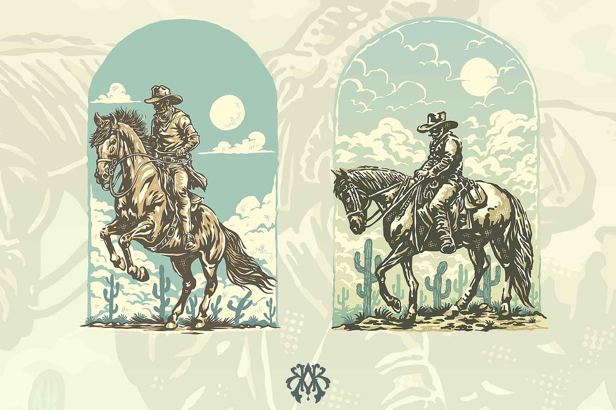Cowboy on a horseback on a wild west, an Object Illustration by Krizvector Artwork Shop (Photo 2 of 6)