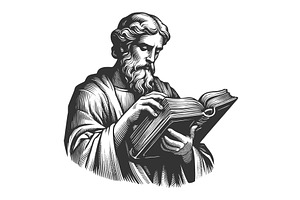 Ancient philosopher reading a large, an Illustration by AlexArt