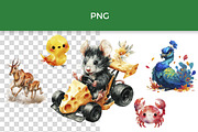 Animals Clipart Bundle 4 in 1, an Animal Illustration by InkyQueenArt (Thumbnail 2 of 9)