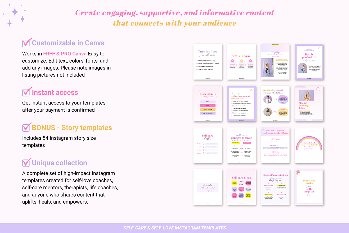Self-care Instagram Canva templates, a Templates & Theme by Cate Creates (Photo 5 of 7)