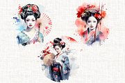 Watercolor Geisha Cliparts, a Person Illustration by Mash Mash Stickers (Thumbnail 5 of 9)