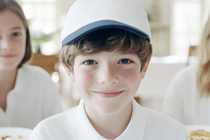 Child smiling in casual setting with, a Photo by Dvoevnore photos