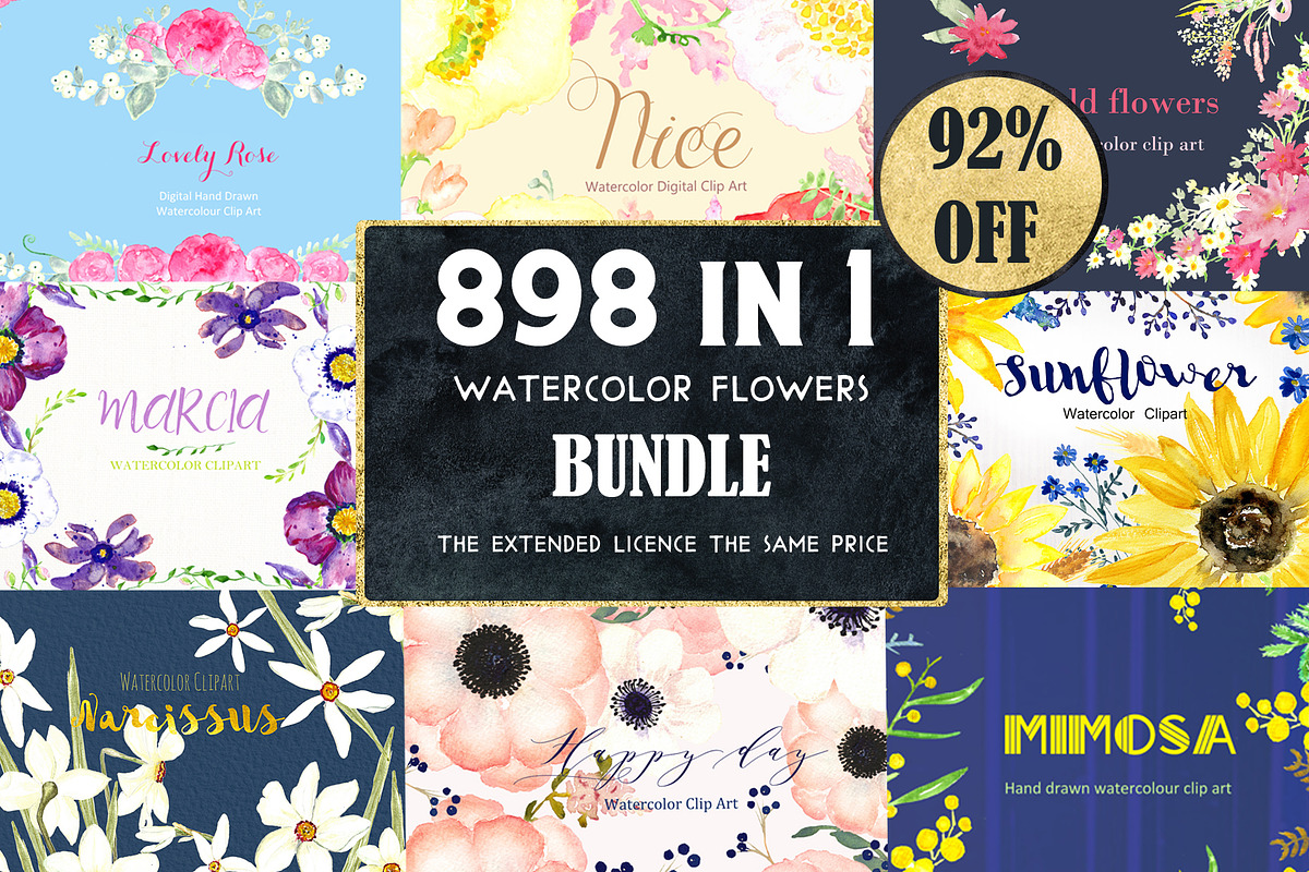 92% OFF Watercolor flowers BUNDLE, a Work Illustration by LABFcreations (Photo 2 of 8)