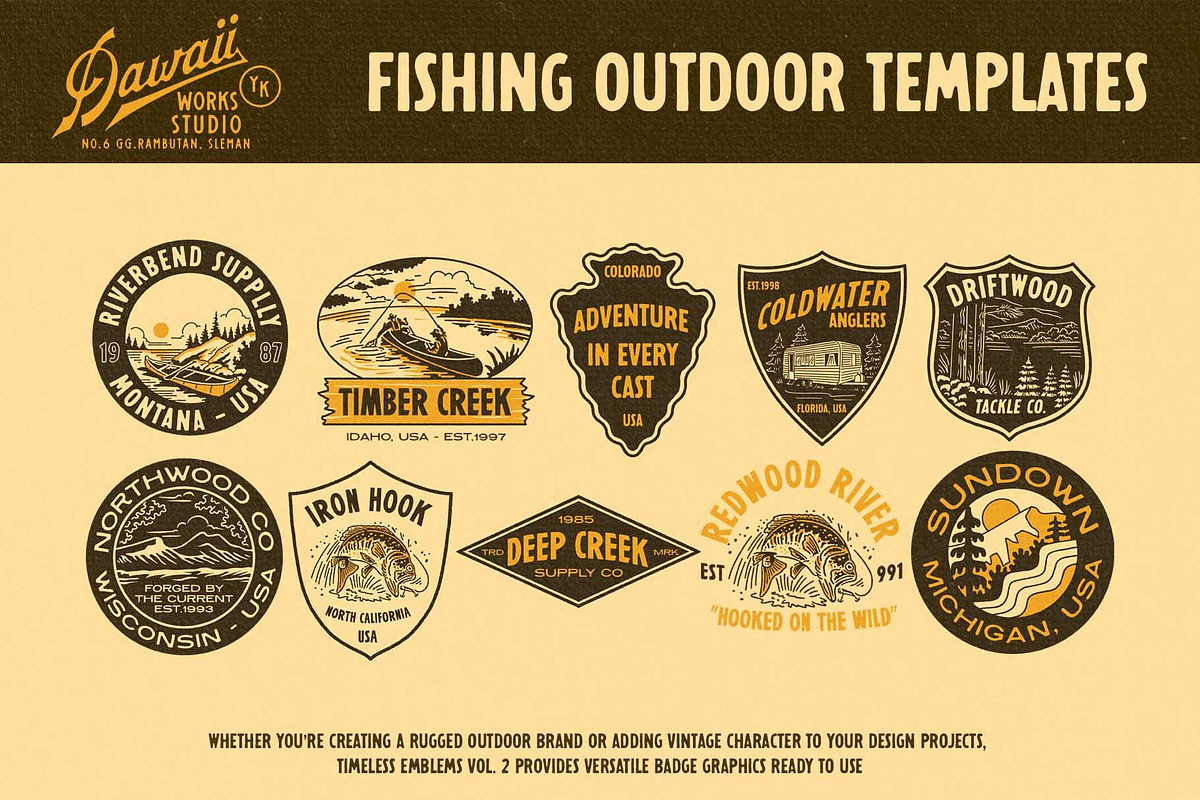 Outdoor & Fishing Vintage Badge Logo, a Branding & Logo Template by Dawaii Goods (Photo 4 of 7)
