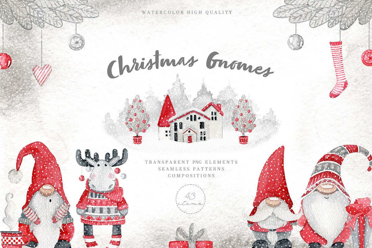 Watercolor Christmas gnomes, an Illustration by JuliaBadeeva (Photo 1 of 7)