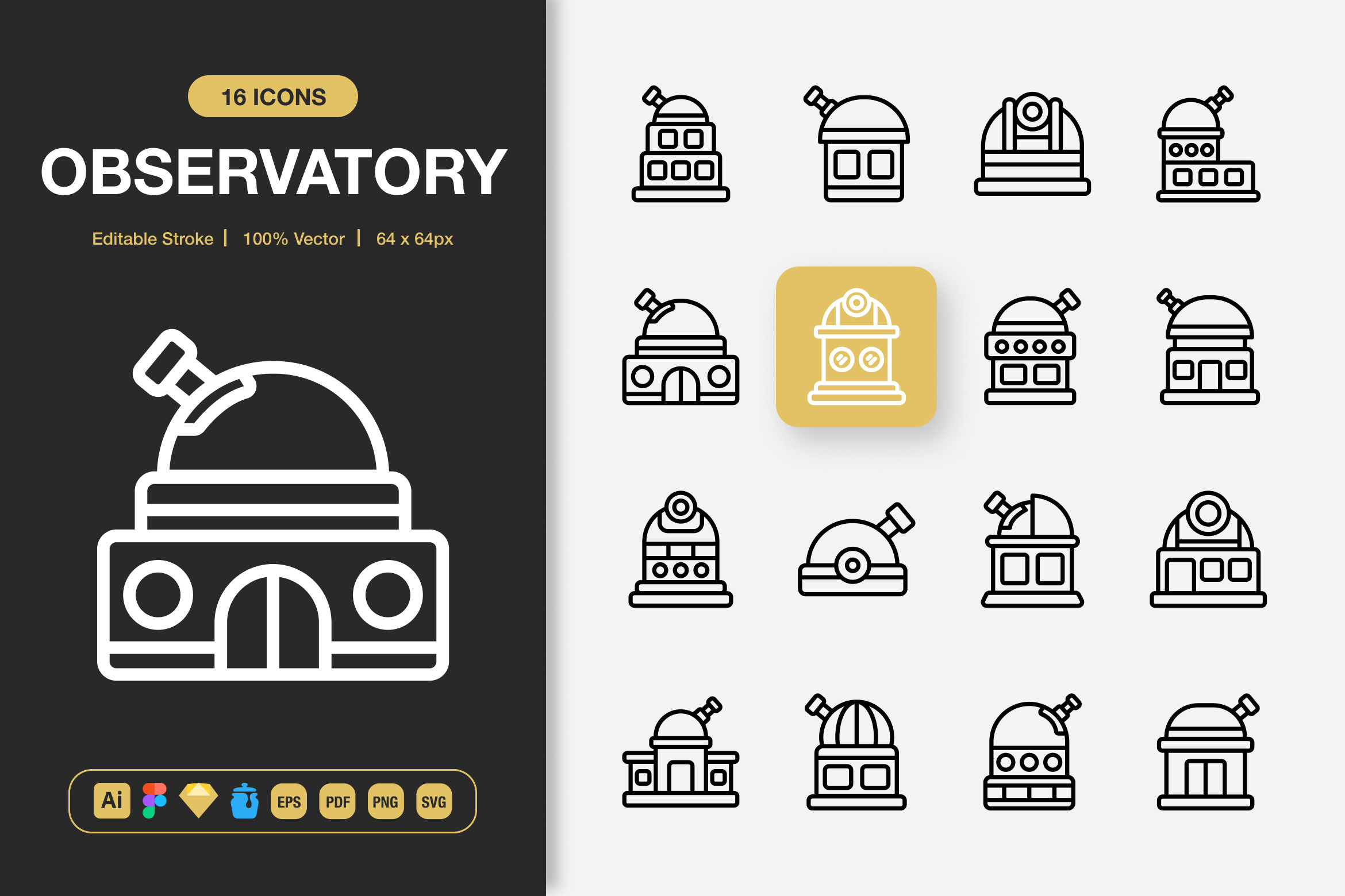 Observatory Icons, an Outline Icon by Spacepixel Creative