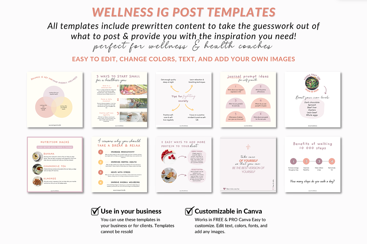 Wellness coach Instagram templates, a Social Media Template by Cate Creates