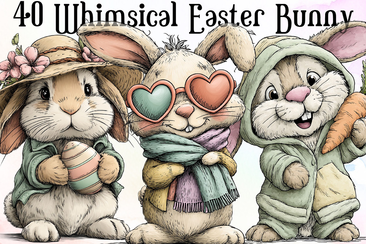Whimsical Easter Bunny Clipart, an Illustration by Sublimation Artist (Photo 1 of 6)