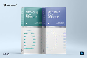 Standing Pharmaceutical Box Mockup, a Packaging Mockup by Ram Studio LLC