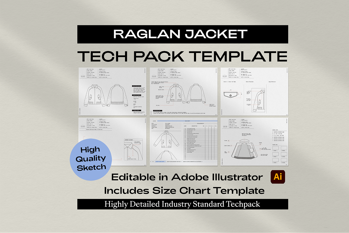 Raglan Jacket Tech Pack Template, a Design Template by The Fashion Work Store (Photo 1 of 3)