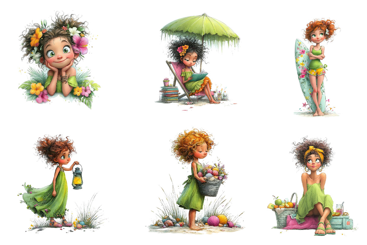 Whimsical Summer Beach Girl Clipart, an Illustration by Dream Creation (Photo 4 of 6)