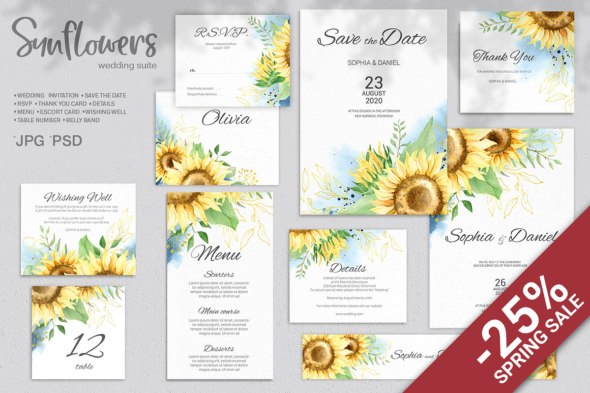 SALE. Sunflower Wedding Suite, an Invitation Template by Nebbia (Photo 1 of 6)