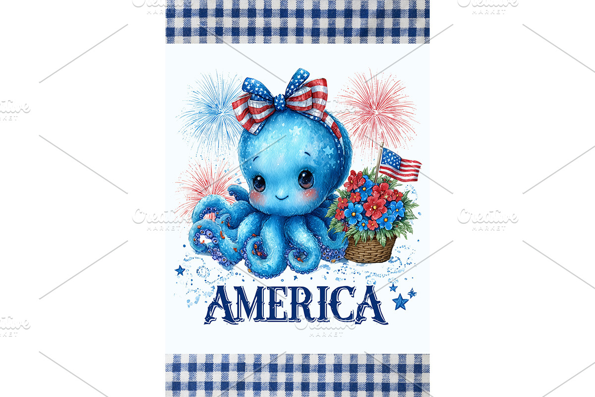Patriotic Octopus Design for Art, an Animal Illustration by Art Paradise Studios