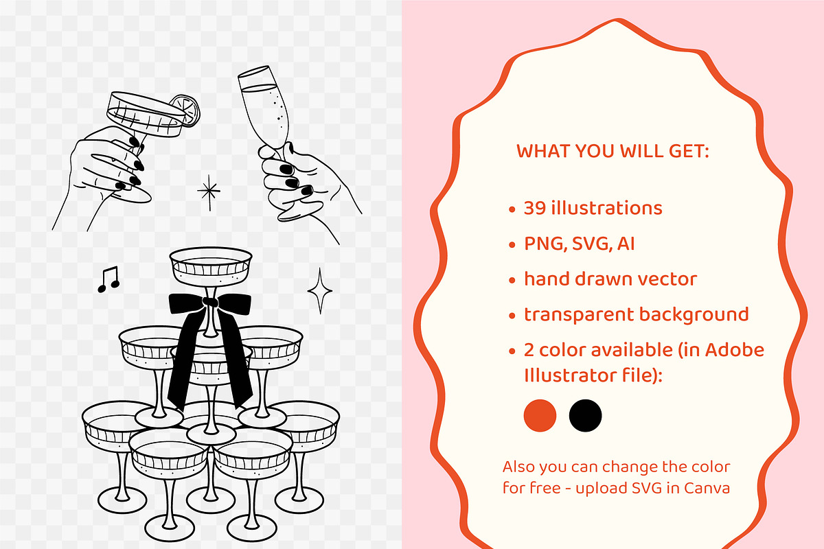 Cheers party celebration vector set, an Object Illustration by yabluko_draws (Photo 2 of 5)
