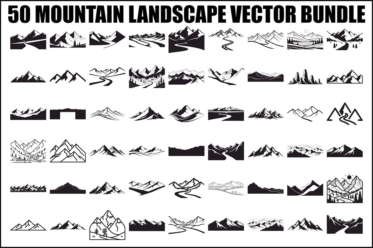 50 Mountain Landscape Silhouette Bun, an Illustration by Designer_Momina (Photo 1 of 51)