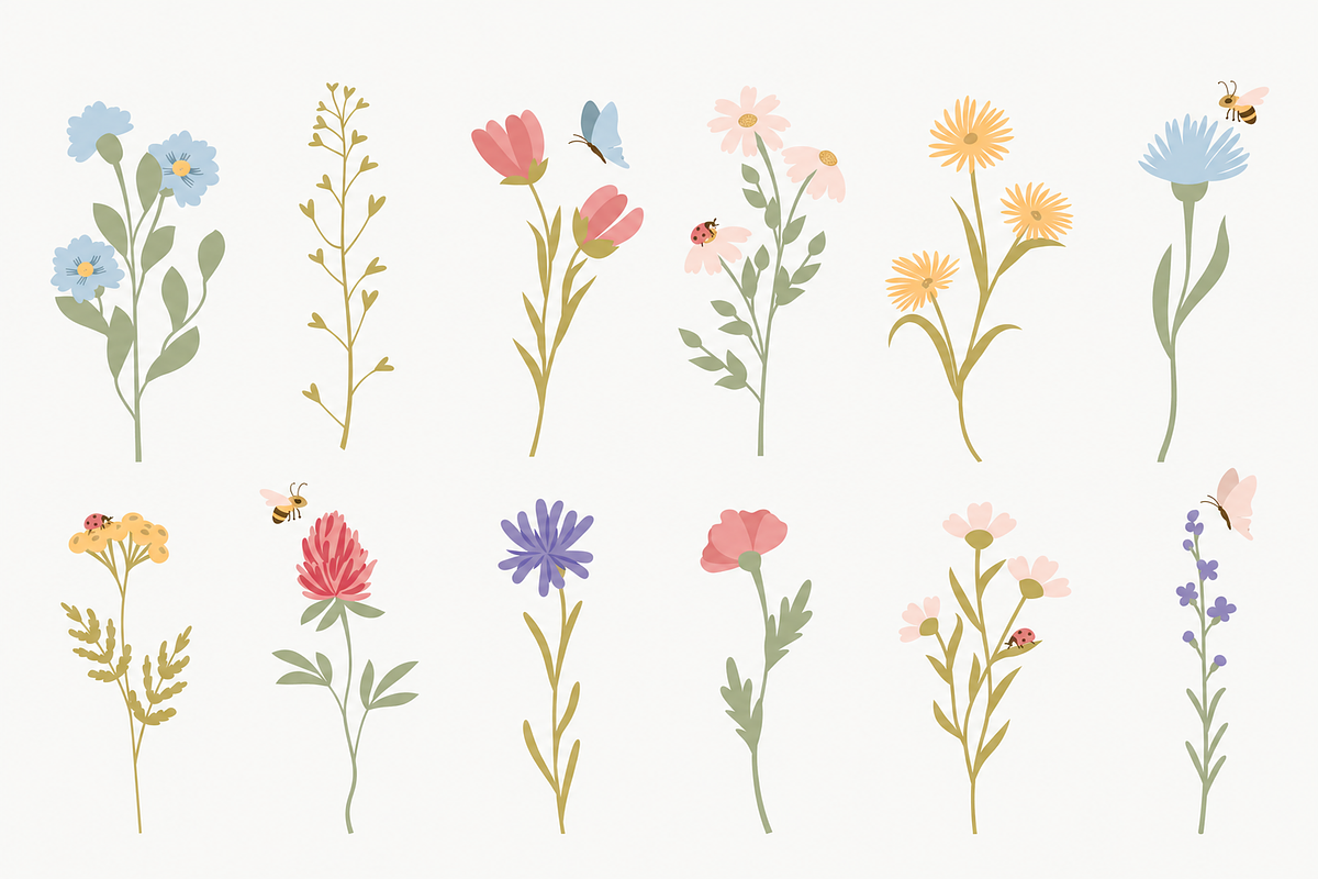 90 Whimsical Flowers Clipart, a Decorative Illustration by Anna Studio (Photo 10 of 12)
