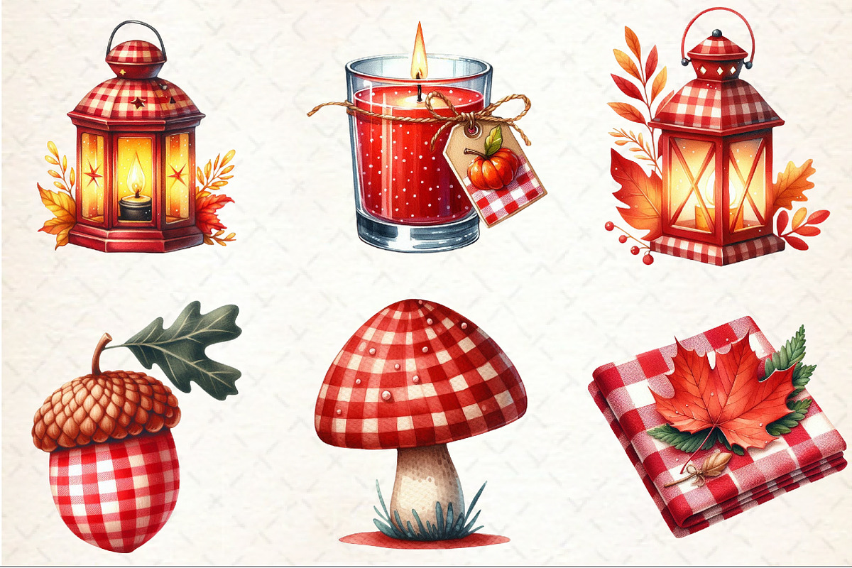 Red Gingham Autumn Clipart, an Illustration by Rose Art (Photo 3 of 4)
