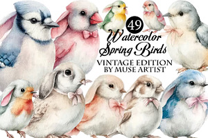 Watercolor Spring Birds Clipart, an Illustration by DreamArtGraphic