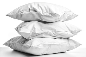 Stack of blank soft pillows on white background, a Photo by AlyaAnd