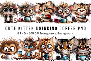 Kitten Drinking Coffee PNG Bundle, a Graphic by Clipart Bloom