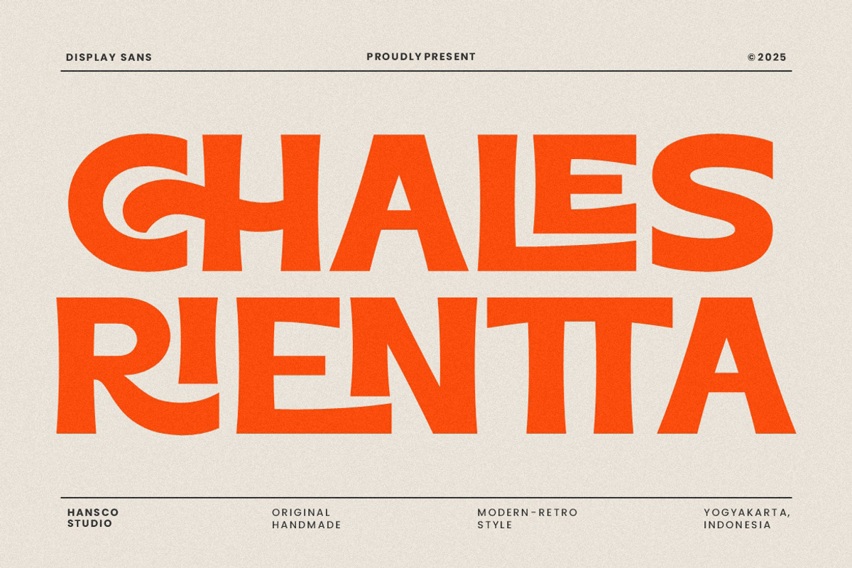 Chales Rientta – Retro Sans, a Sans Serif Font by HansCo Studio (Photo 1 of 10)
