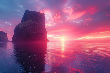 Majestic Sunset View at Hvitserkur, Iconic Rock Formation in a Serene Sea, a Photo by AS photostudio