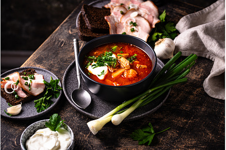 Traditional Ukrainian borsch with