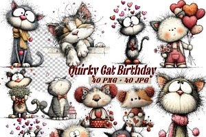 Whimsical Cat Birthday Clipart Set, an Illustration by one-touch