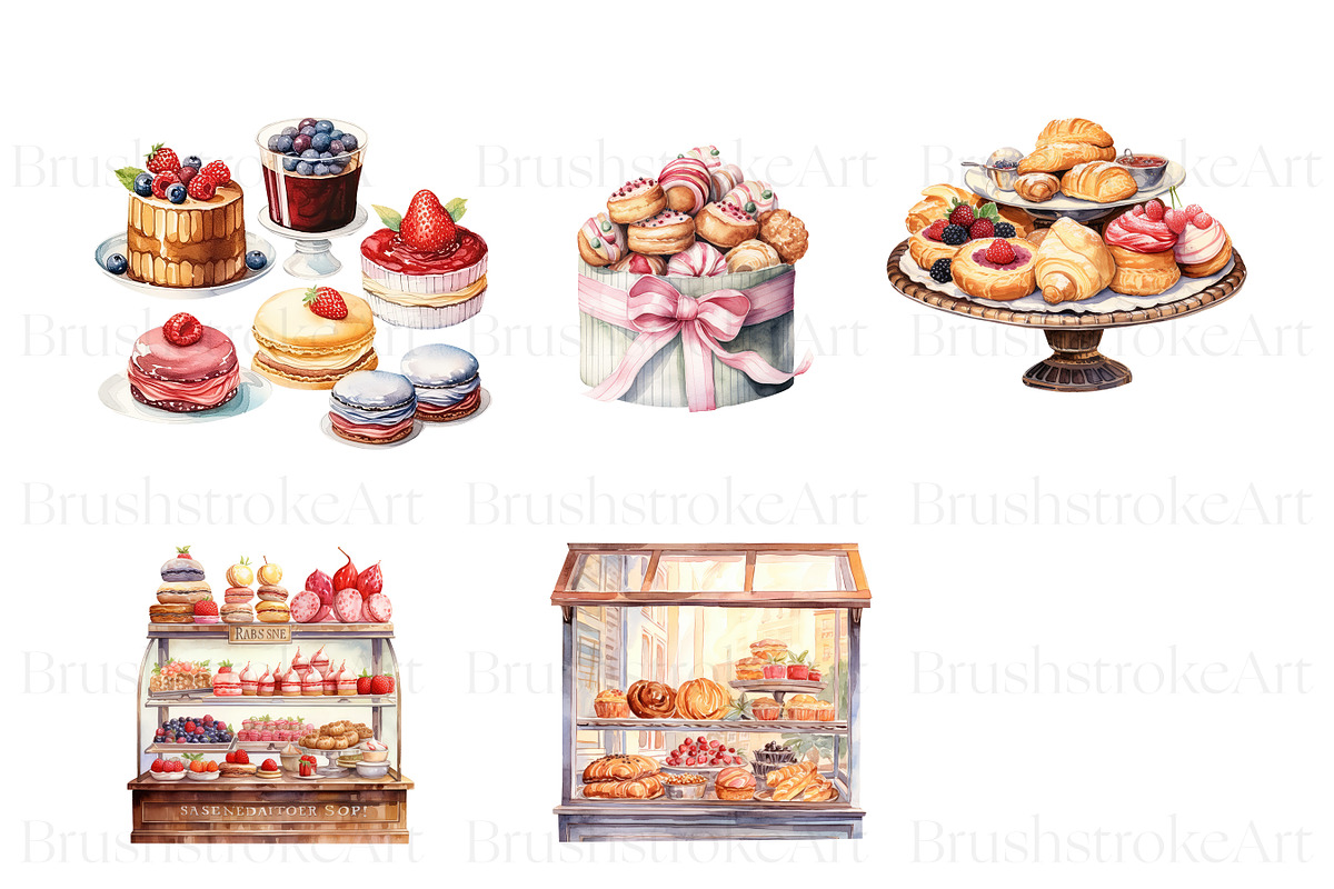 Watercolor French Pastry Clipart, an Illustration by BrushstrokeArtGB (Photo 4 of 9)