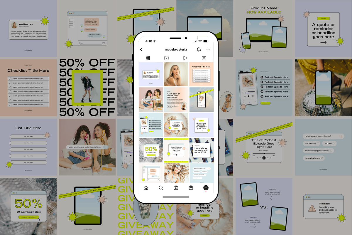 Retro + Bright Instagram Templates, a Social Media Template by Madewest Supply Co. (Photo 3 of 7)