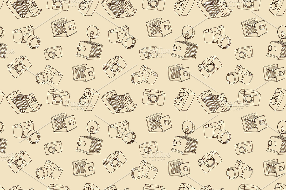 Vintage photo camera doodle pattern, a Pattern Graphic by Alena Stoyko ...