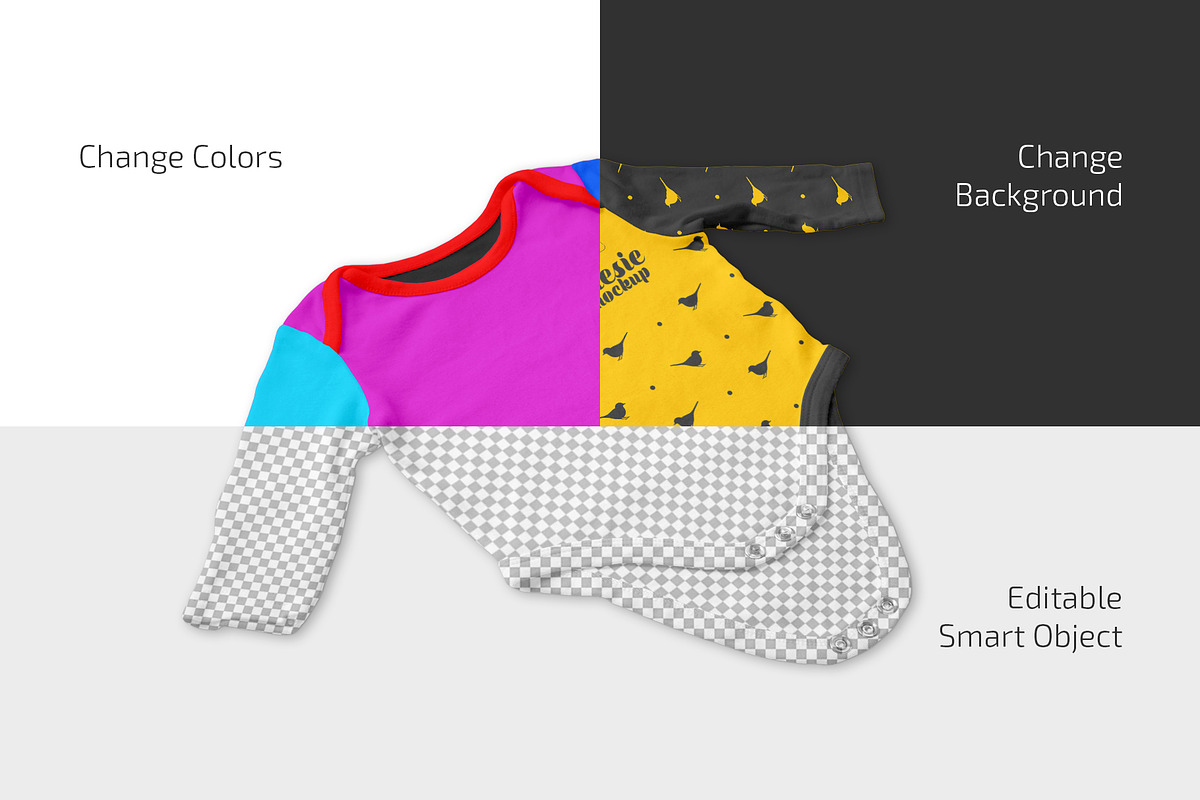 Long Sleeve Baby Onesie Mockup Set, a Hoody Mockup by Country4k (Photo 2 of 4)