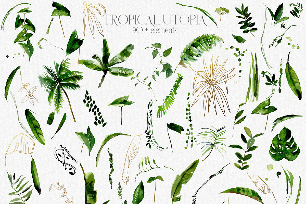 Tropical Greenery Watercolor Clipart, an Illustration by whiteheartdesign (Photo 20 of 22)