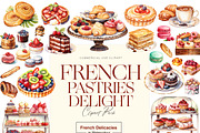 Watercolor French Pastry Clipart, an Illustration by BrushstrokeArtGB (Thumbnail 1 of 9)