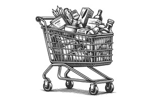 Shopping Cart Filled with Groceries, a Finance Illustration by AlexArt