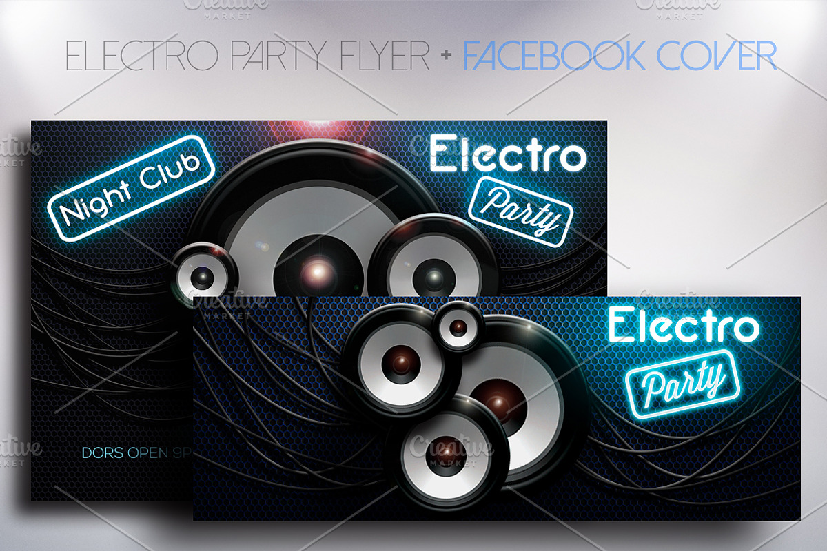 Electro Party Flyer + Facebook Cover, a Flyer Template by CREATIVE DUDE (Photo 4 of 5)