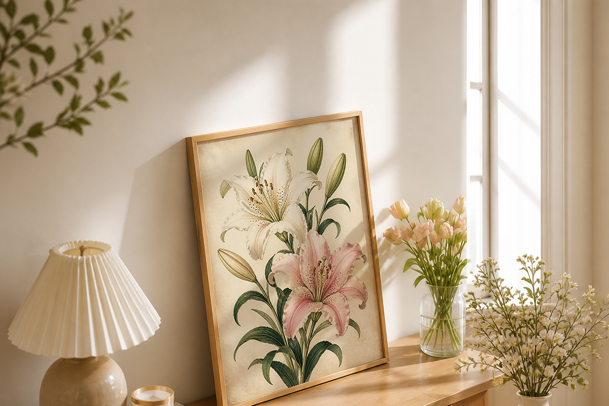 Vintage Pink Lily Wall Art, a Decorative Illustration by elfy creative (Photo 5 of 5)