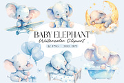 Cute Elephant Baby Shower Clipart, a Decorative Illustration by Primrose Blume (Thumbnail 1 of 3)