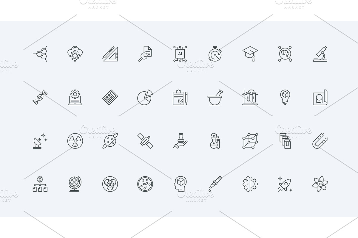 Science biotechnology physics icons, an Illustration by Lemberg Vector