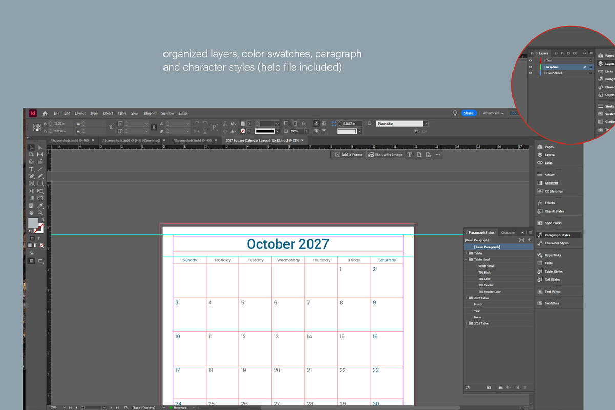 2027 Square Calendar InDesign Layout, a Stationery Template by R-studio (Photo 6 of 8)