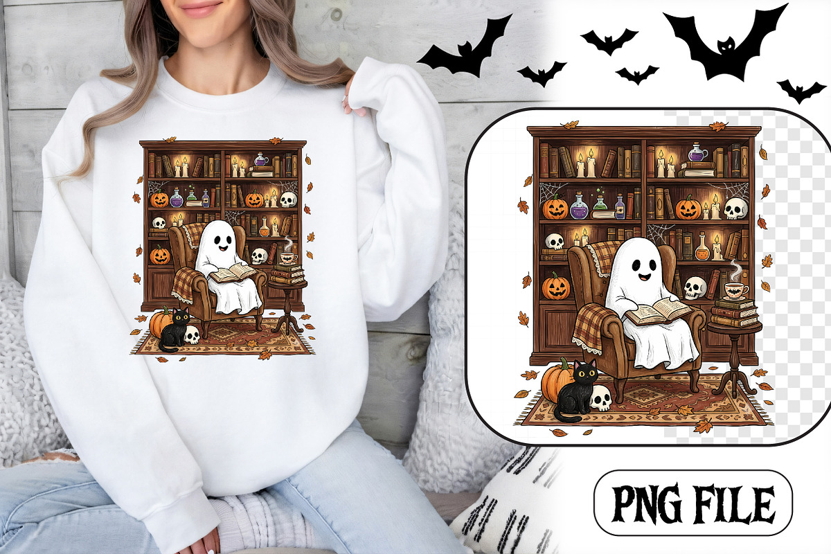 Ghost reading book in armchair, a Seasonal Illustration by CrexoraLab (Photo 1 of 4)