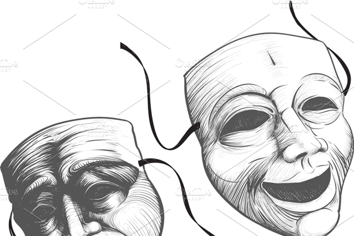 Two classic theater masks a sad and, an Illustration by Sharpner