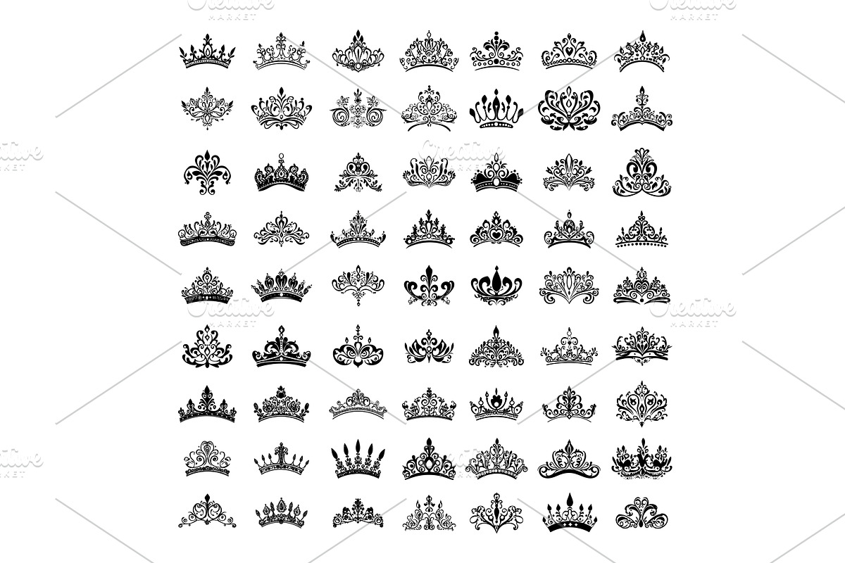 Crowns diadem black silhouettes, an Object Illustration by Onyx