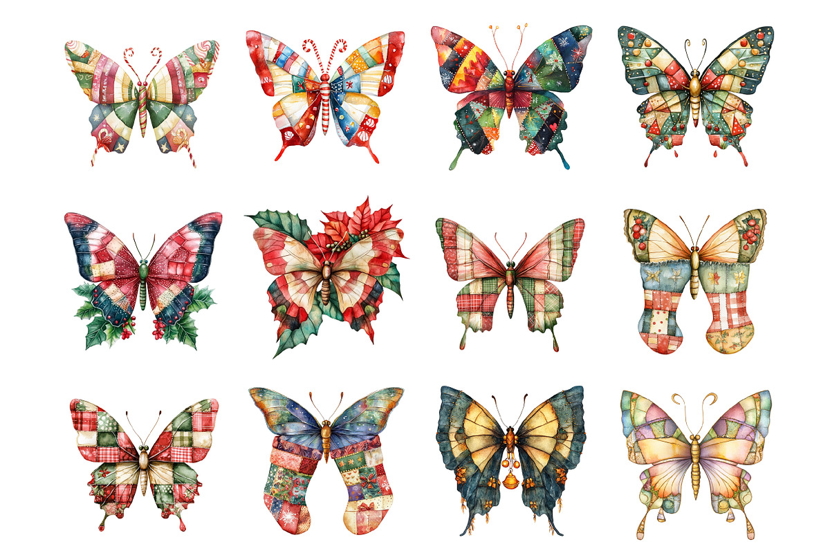 Christmas Colorful Butterfly Patchwo, an Illustration by Design Market (Photo 4 of 4)