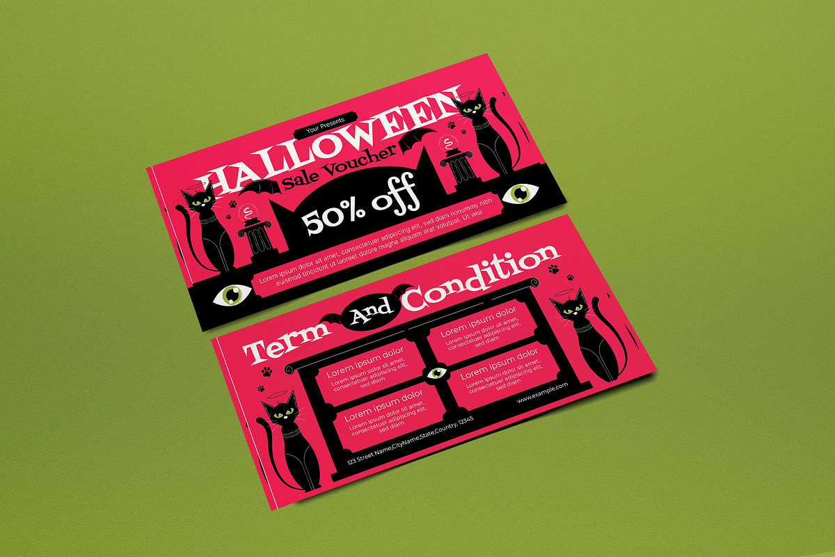Red Flat Halloween Sale Voucher, a Card Template by graphicook (Photo 3 of 3)