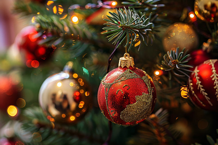 Festive Christmas tree adorned with, a Photo by Iftikhar Alam