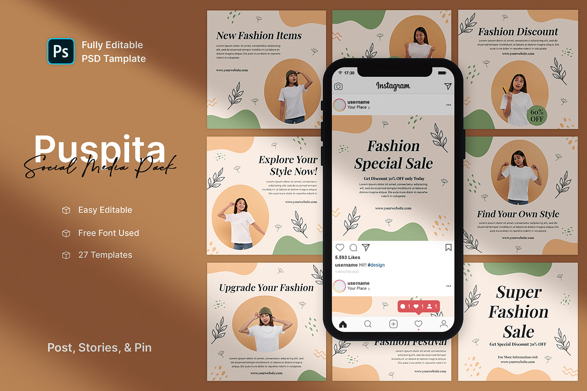 Puspita - Fashion Social Media Pack, a Social Media Template by Neetlabs Studio (Photo 1 of 5)