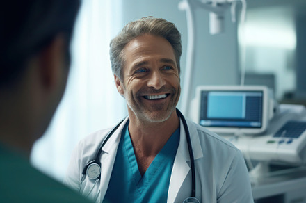 Doctor talking to patient in a hospital