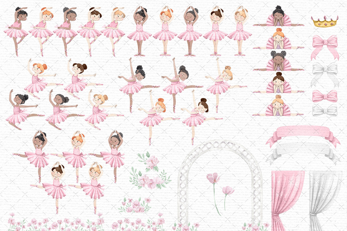Cute Ballerina Watercolor Clipart, an Illustration by Gau Silva Studio (Photo 2 of 5)